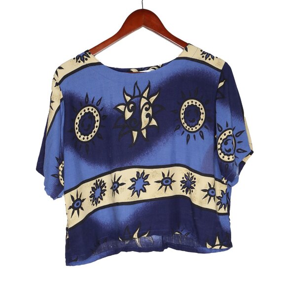 Vintage 90s Venus Sun & Moon Print Rayon Crop Top Wrap Maxi Skirt Co-ord Set - Picture 6 of 15